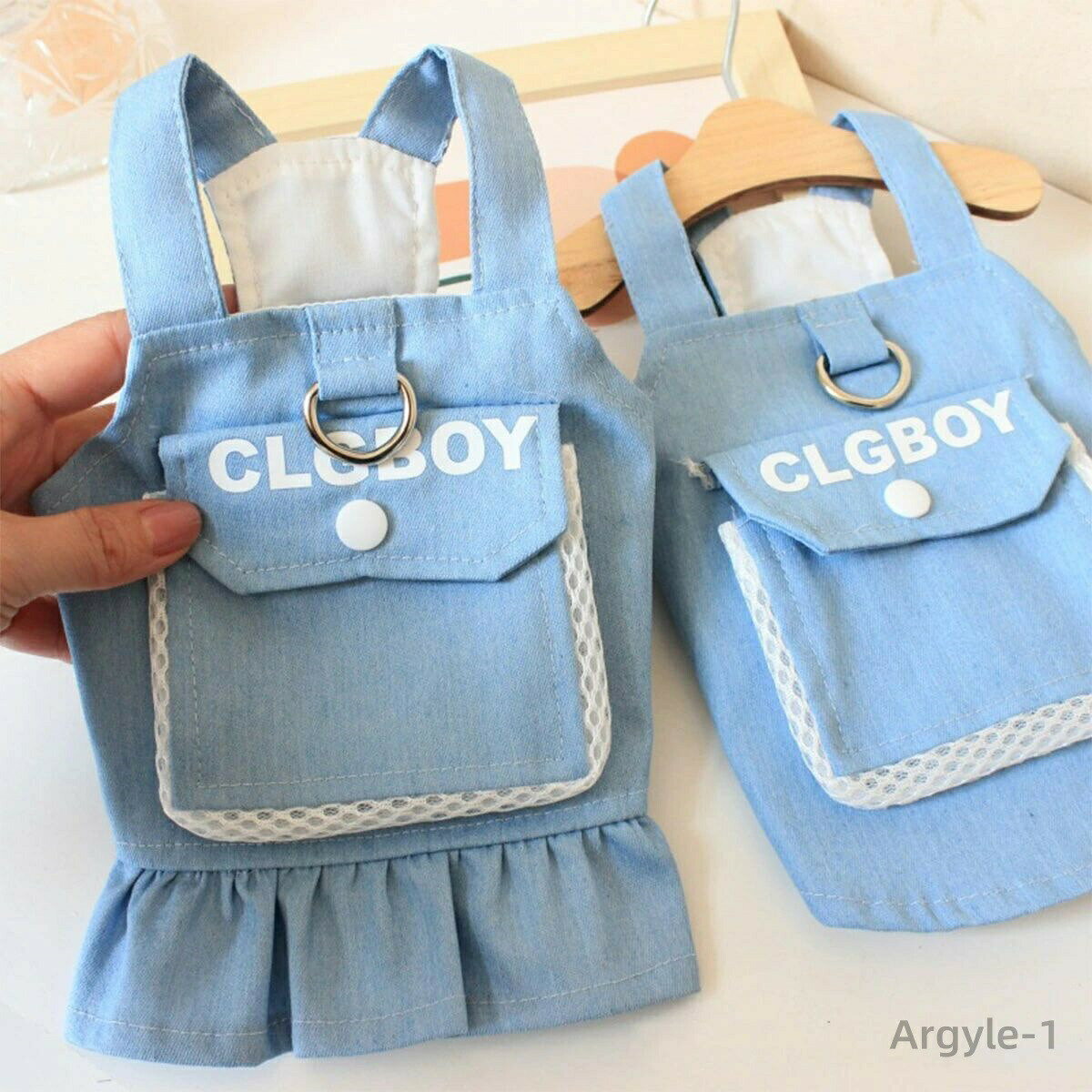 【送料無料】犬服 デニム ワンピース Tシャツ 夏服 春服 ペアルック 犬の服 女の子 男の子 小型犬 ペット服 Dカン付き ポケット付き けん引
