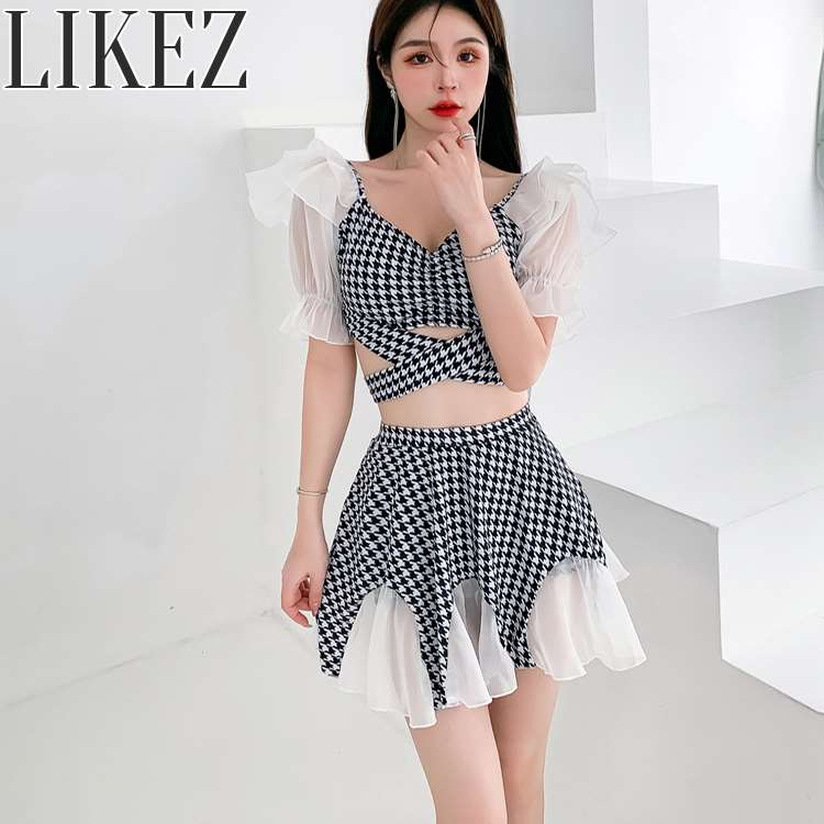 水着上下セット レディース セパレート 千鳥格子 ブラック S/M/L/2L i2x20