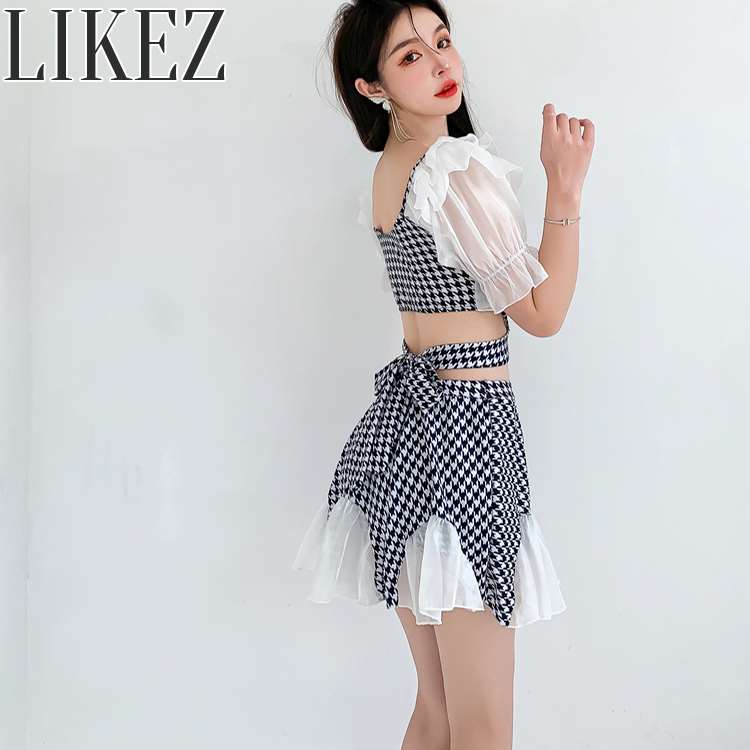 水着上下セット レディース セパレート 千鳥格子 ブラック S/M/L/2L i2x20
