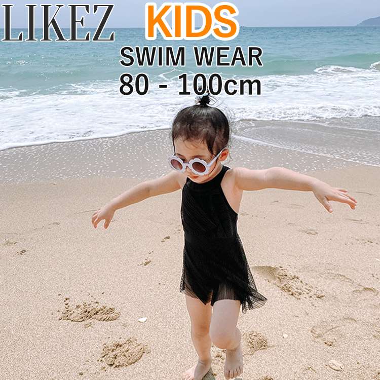 水着 キッズ 女の子 女子 ワンピース ジュニア ベビー 保育園 ブラック S/M i2q10