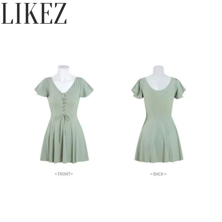 ワンピース水着パンツセット レディース 夏 グリーン S/M/L/2L i2x32