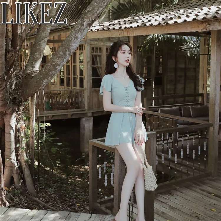 ワンピース水着パンツセット レディース 夏 グリーン S/M/L/2L i2x32
