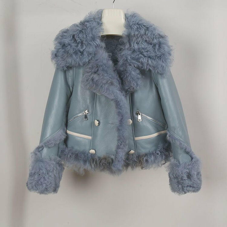 巻きラムファー　スペイン産Tigrado Wフェイス　ラムムートンジャケット　ショート丈　レディース 秋冬 アウター 毛皮　ブラウン　M/L/2L j1a18