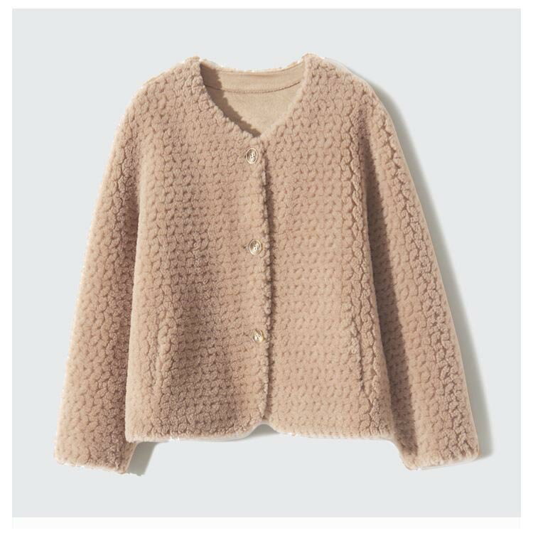 新作 coco ウールジャケット ウール100 羊毛 ショート丈 レディース シンプル 秋冬 毛皮アウター キャラメル/アイポリー/ブラック/グリーン S/M/L j1f19