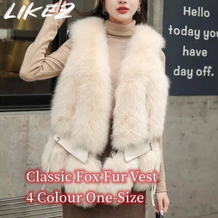 ベスト フォックス リアルファー アウター ショート丈 レディース 秋冬 ラムレザー ダークグレー/アイボリー/ブラウン/カーキ フリーサイズ k1d03