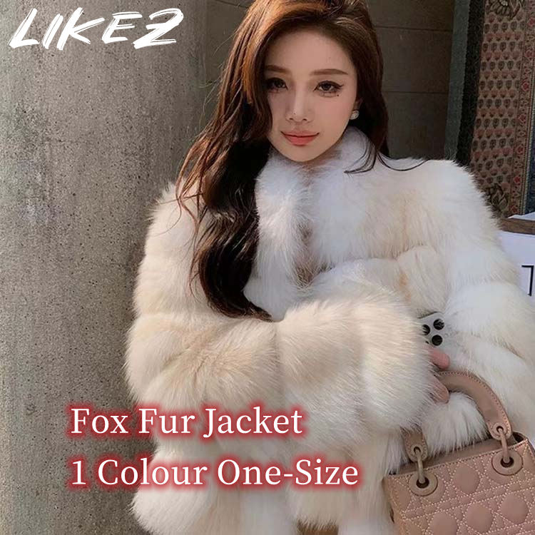 ジャケット フォックス リアルファー コート アウター ショート 長袖 レディース 秋冬 ベージュ フリーサイズ k1d23