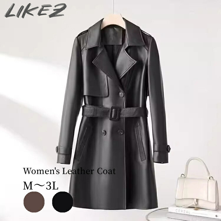 PUレザーフェイクレザーコート長袖...