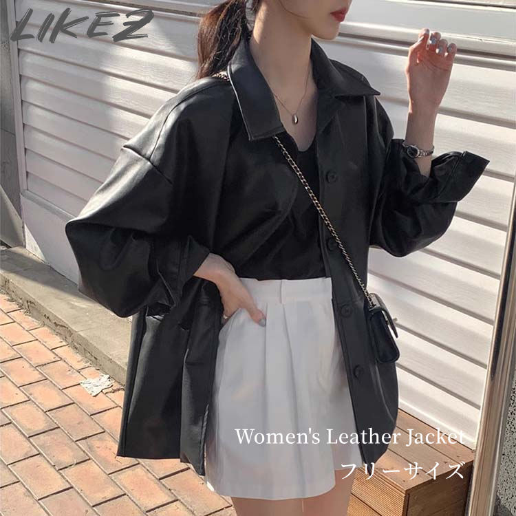 PUレザー ジャケット フェイクレザー レディース 秋冬 アウター 長袖 ブラック FREE フリーサイズ k2b21