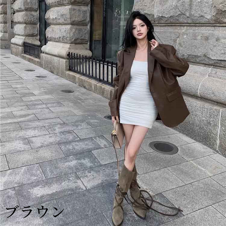 PUレザー ジャケット フェイクレザー 長袖 アウター レディース 秋冬 黒 茶 ブラウン/ブラック FREE フリーサイズ k2b33 2