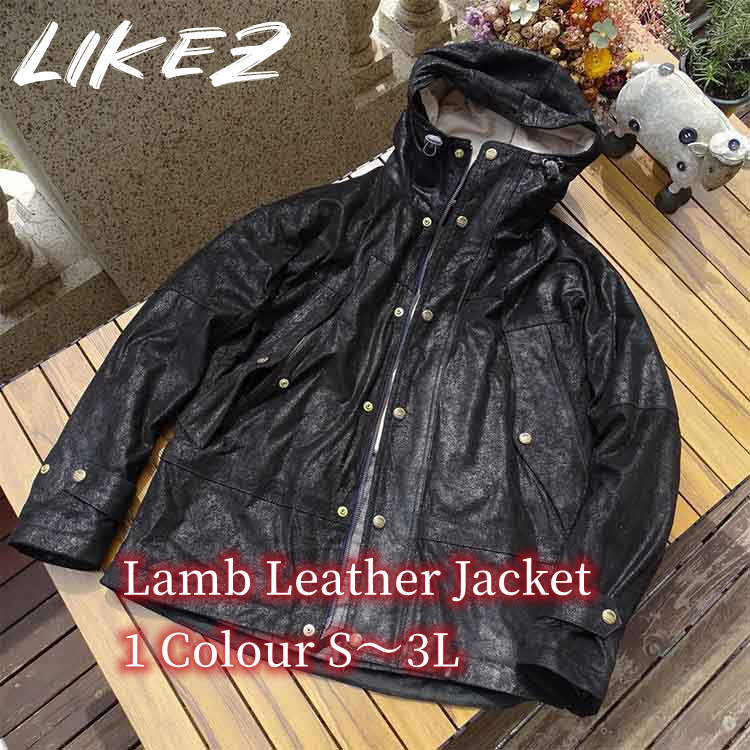 Leather Jacket - ゴートレザー ジャケット コート メンズ 山羊革 フード付き アウター ブラック S/M/L/2L/3L k4b02