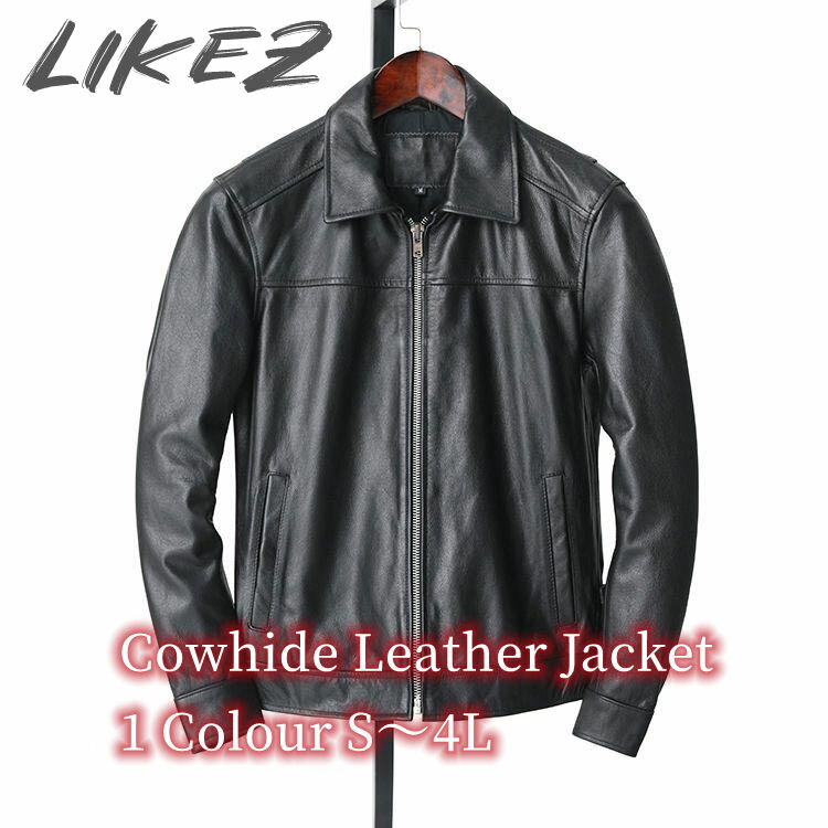 Leather Jacket - カウレザー ジャケット レザー コート アウター 長袖 ショート メンズ 秋冬 牛革 本革 ブラック S/M/L/2L/3L/4L k4b29