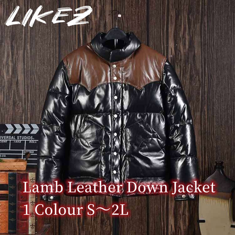 ラムレザー グースダウン ジャケット レザー コート アウター 長袖 ショート メンズ 秋冬 本革 ブラック S/M/L/2L k4b45の商品画像