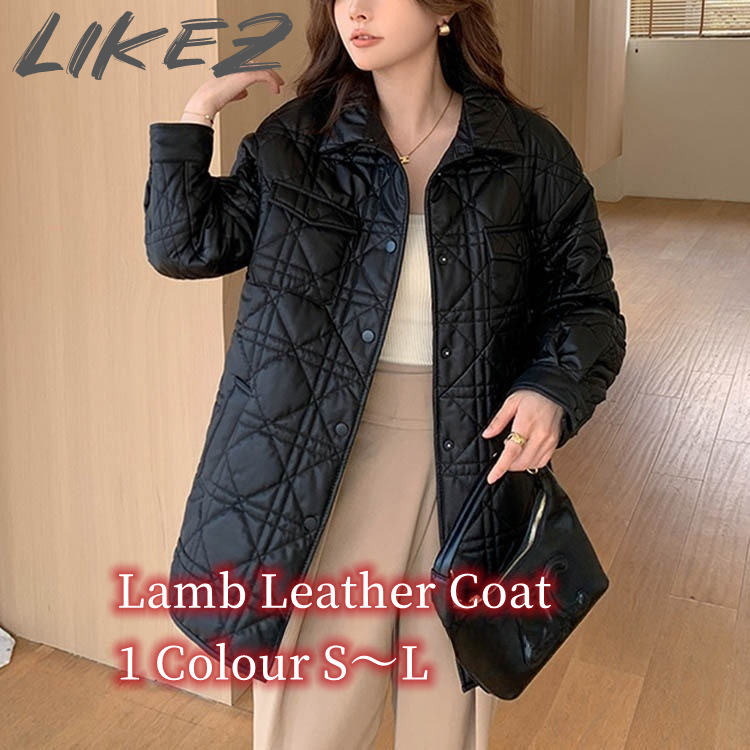 Rakuten - ラムレザー 中綿 レザー ミドル コート アウター 長袖 レディース 秋冬 冬物 本革 ブラック S/M/L k1b51