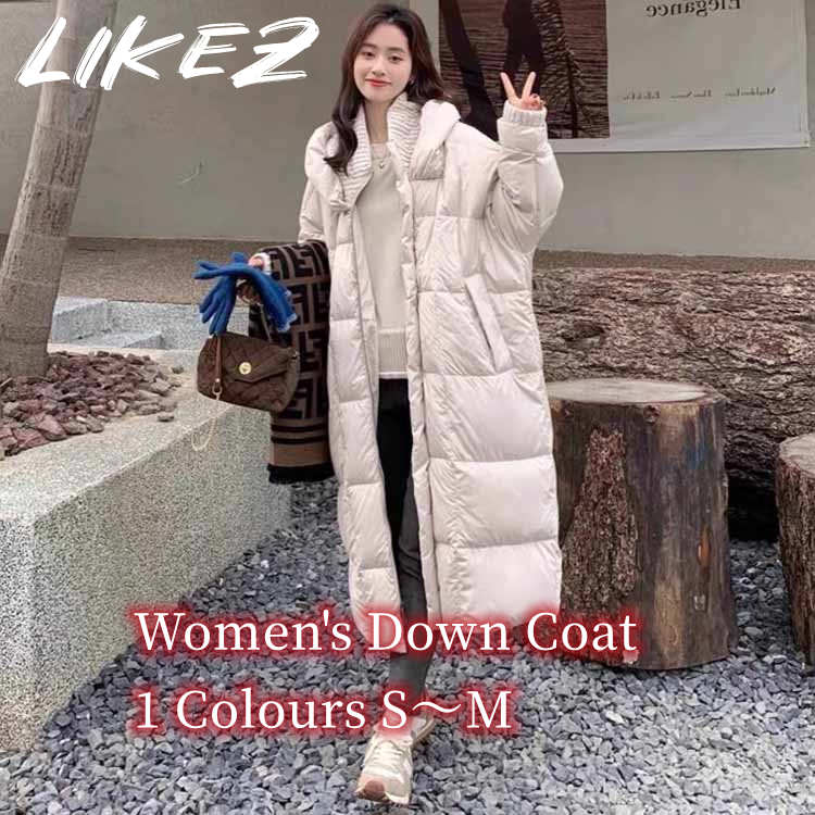 フード付き ダウンコート ロング丈 リブ襟 リブ袖 レディース 冬 アイボリー FREE フリーサイズ k1c04