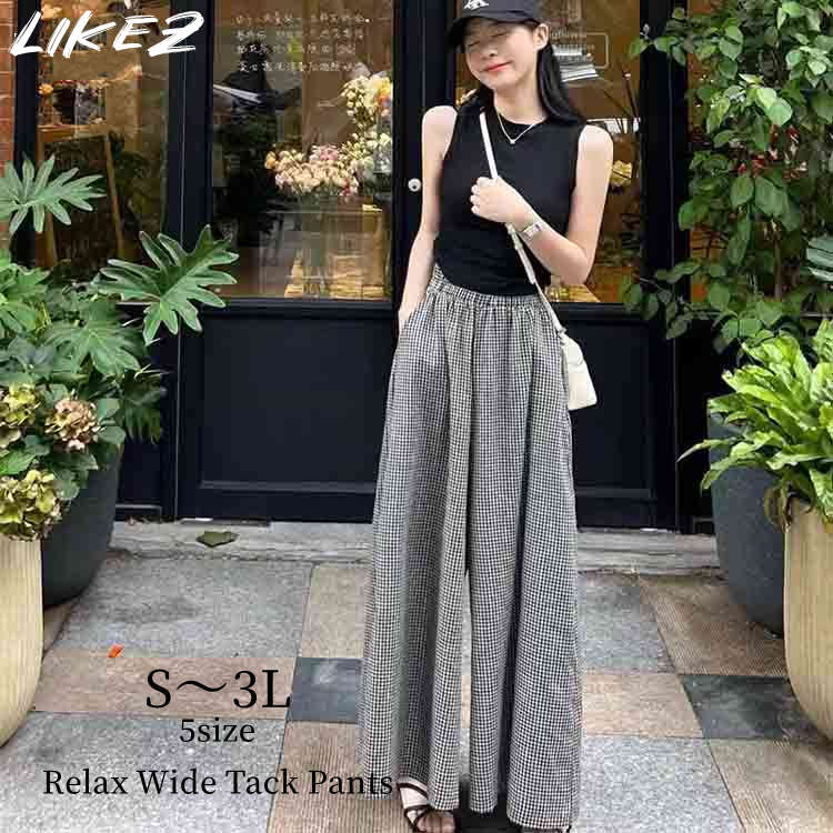 スカーチョ レディース 春夏 ロング マキシ チェック S/M/L/2L/3L k1l01 【メール便】 【送料無料】