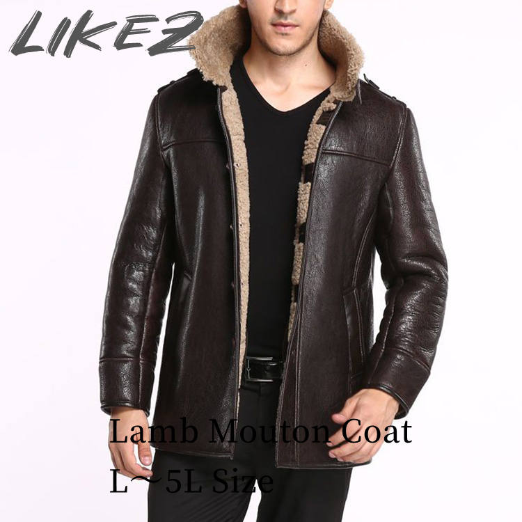 Leather Jacket - 2025 秋冬 新作 ラムムートン ラムレザー 羊革 コート 本革 メンズ 秋/冬 アウター ブラウン L/2L/3L/4L/5L l4a21
