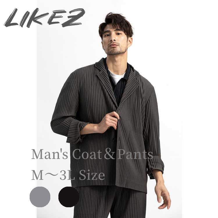 Rakuten - 【2025春新作】メンズ ジャケット パンツ セットアップ 長袖 春/秋 ブラック/ライトグレー M/L/2L/3L l4t12