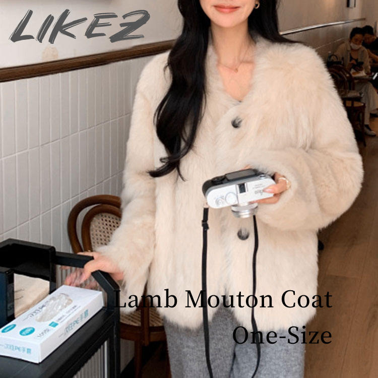 Rakuten - 2025 秋冬 新作 ラムムートン ジャケット コート レディース 秋/冬 アウター 毛皮 アイボリー FREE フリーサイズ l1a04