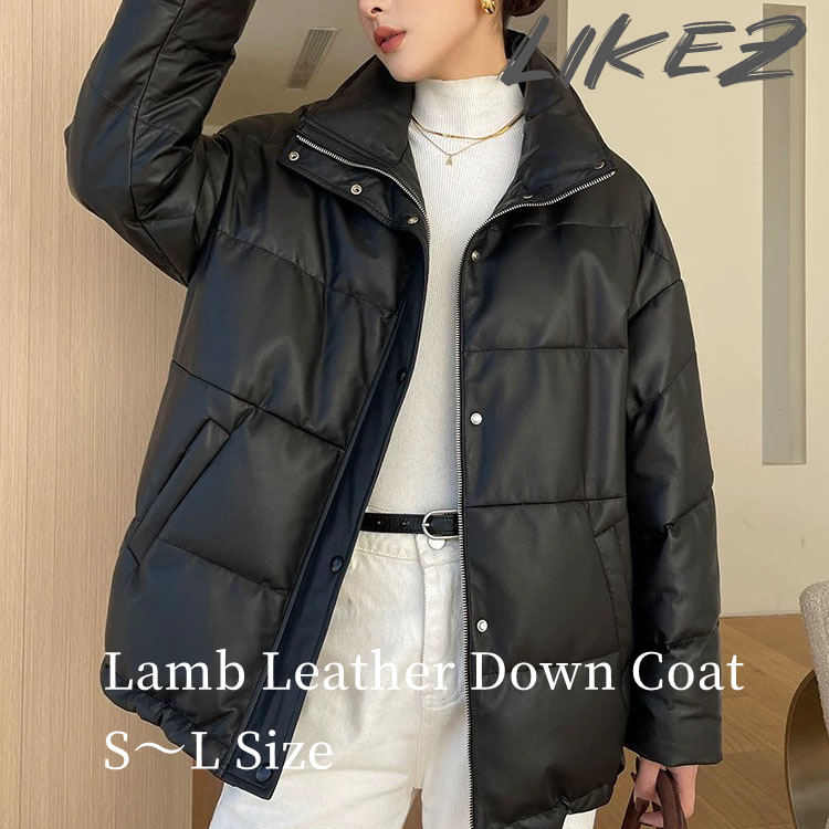 2025 秋冬 新作 ラムレザー ダウン ジャケット コート レディース ショート ダウン90％ グースダウン 本革 羊革 秋/冬 アウターブラック S/M/L l1b27の商品画像
