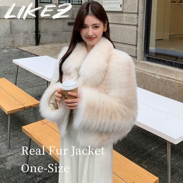 2025 秋冬 新作 フォックス ジャケット コート アウター レディース 毛皮 ベージュ フリーサイズ l1d10