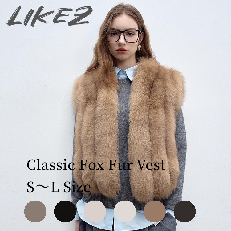 2025 秋冬 新作 ベスト フォックス アウター レディース 毛皮 ブラック/ライトピンク/グレー/キャラメル/アイボリー/ブラウン S/M/L l1d24
