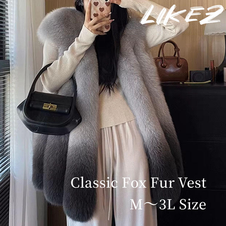 2025 秋冬 新作 ベスト フォックス アウター レディース 毛皮 ライトグレー M/L/2L/3L l1d26