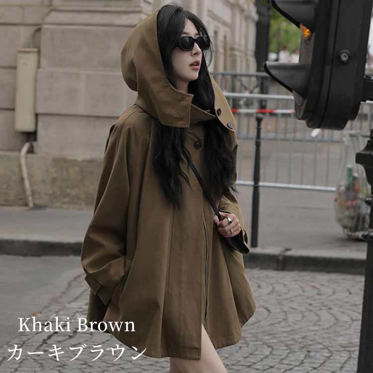 【2025春新作】 ライトアウター コート マウンテン スタンドカラー フード 長袖 ミドル レディース 春 秋 カーキブラウン/ブラック S/M/L/2L l1t19 2