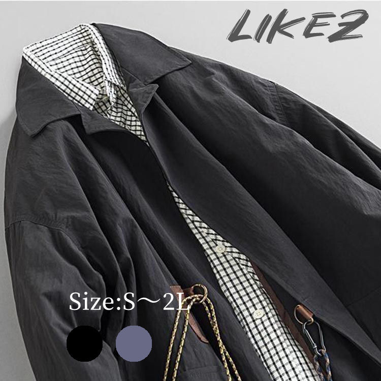 Rakuten - 【2026春新作】ライトアウター 春コート ベルト付き メンズ 長袖 春/秋 ブルー/ブラック S/M/L/2L m4t03