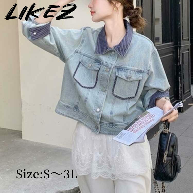 Rakuten - 【2026春新作】デニムジャケット レディース アウター 長袖 春/秋 ブルー S/M/L/2L/3L m1t22