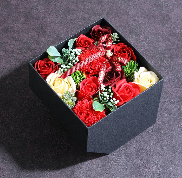 シャボンフラワー プレゼント 女性 誕生日 ソープフラワー シャボンフラワー ギフト 送料無料 シャボンフラワー スタンドBOX レッド 誕生日プレゼント ギフト 女性 彼女 記念品 お祝い フラワーアレンジメント 花風水 おしゃれ インテリアギフト 20代 30代 40代 50代 60代のサムネイル