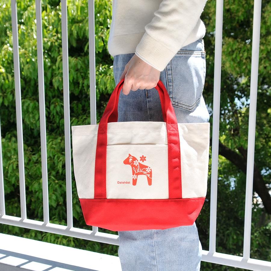 乐天商城 - LiLiCoCoオリジナル ダーラナホース バイカラートートバッグSレッド 北欧雑貨 ネコポス配送