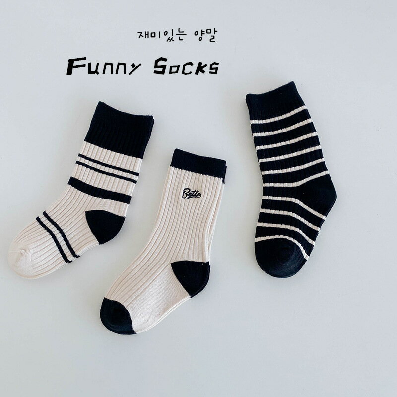 オセロソックス　靴下 キッズ 3足セット ロゴ 無地 ボーダー ナチュラル 子供服 女の子 男の子 クルー丈 ソックス シンプル キッズファッション 春 夏 秋 冬 オールシーズン カレッジテイスト