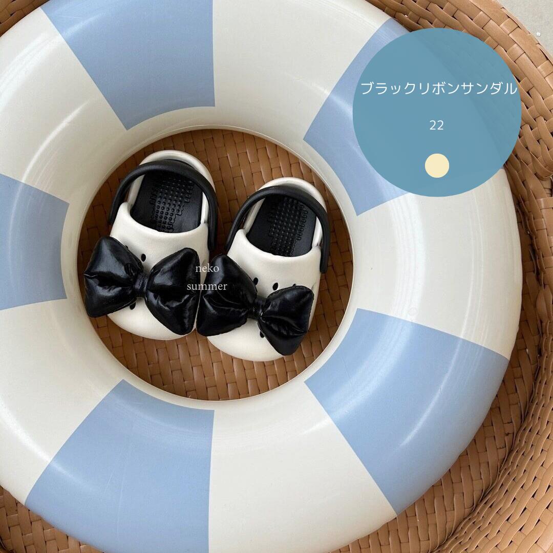 ブラックリボンサンダル neko サンダル シューズ キッズ 靴 韓国 韓国子供服 子供服 女の子 ガールズ 夏 お出かけ リゾート 海 人気 軽量 軽い 可愛い 水遊び ビーチサンダル リボン キュート ワンポイント キッズファッション sandals