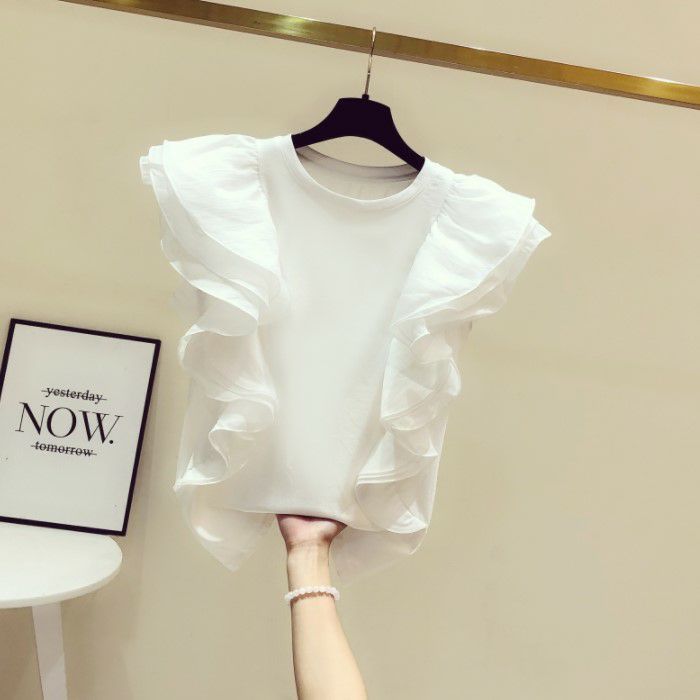 乐天商城 - 2022年 春夏 新作 3color オーガンジー 切替 フレアスリーブ TEE