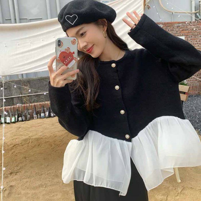 2023年 秋冬 新作 ドッキング 切替 ニットカーディガンのサムネイル