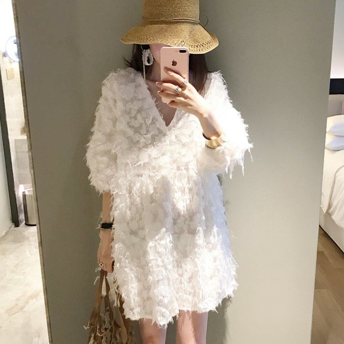 2023年 春 新作 フェザー ミニ ワンピース ハーフスリーブのサムネイル