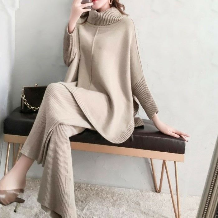 2022年 秋冬 新作 ハイネック ワイドパンツ ニット セットアップ