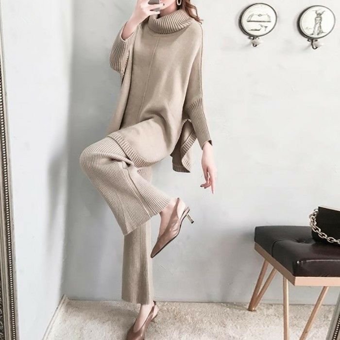 2022年 秋冬 新作 ハイネック ワイドパンツ ニット セットアップ