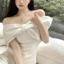 【送料無料】2024 SS 新作 2color リボン ワンショルダー トップス