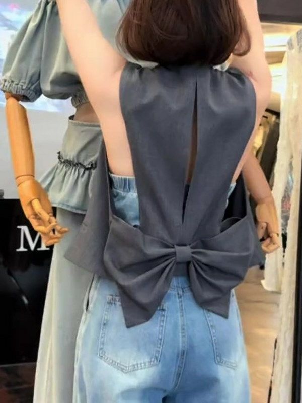 【送料無料】2025 SS 新作 2color バック BIG リボン デザイン ジレのサムネイル