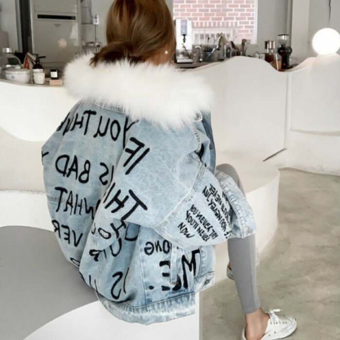 【送料無料】 4color リアルファー デニム ジャケット コート ファーライナー付き