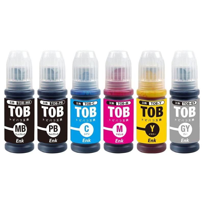 【Enk】製 TOB-6CL エプソン用 互換インク 互換インクボトル 目印: トビバコ 国内梱包検品済み QRコード読み取り型説明書導入 TOB (MB/PB/C/M/Y/GY) 【MBのみ顔料 6色セット】