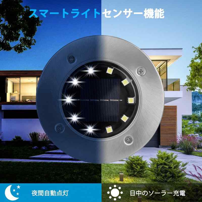 ソーラーグラウンドライト-12パック10LEDソーラーライト屋外ガーデン防水歩道ディスク地下の風景照明芝生パティオヤードパスウェイステップデッキウォークウェイ（12パック） lilishop6-store-10938356 LiLishop6 サンプル画像2