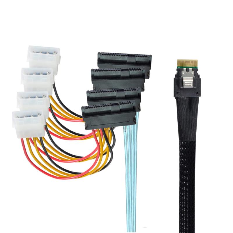 LiLishop6のCY スリムラインケーブル PCI-E Ultraport SAS Slim 4.0 SFF-8654 8i 74ピンからデュアルSFF-8654 4i 38ピンケーブル 40cm PCI-Express｜アングル3