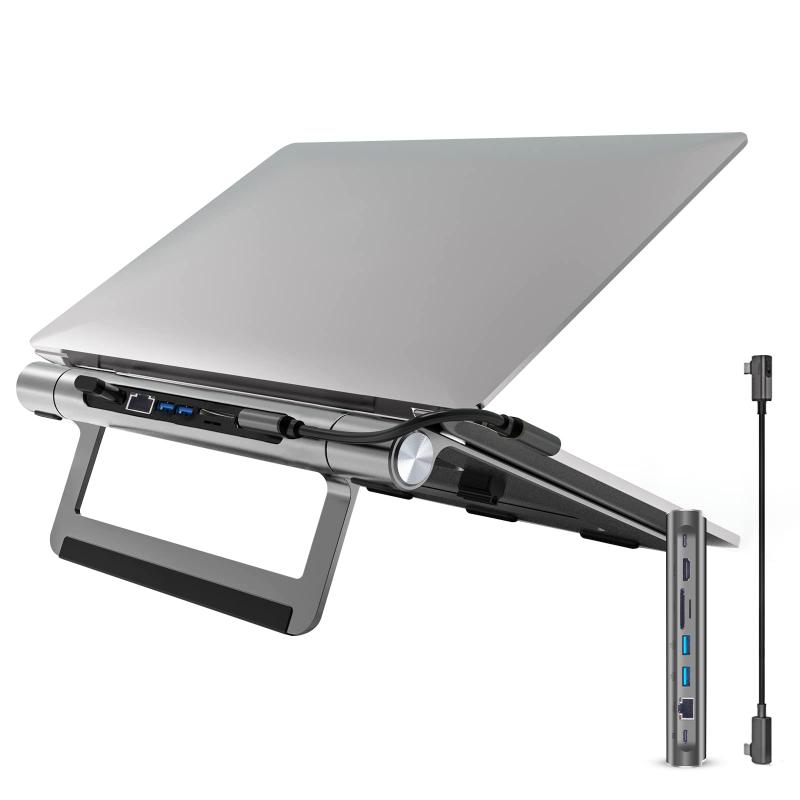 MoSpace 8-in-1 USB ハブ PCスタンド ドッキングステーション 4K@30Hz HDMI ノートPC スタンド ドック 100W急速充電 2×USB 3.0 5Gbpsデータ転送 2×USB-Cポート Type-C ハブ スタンド型 1