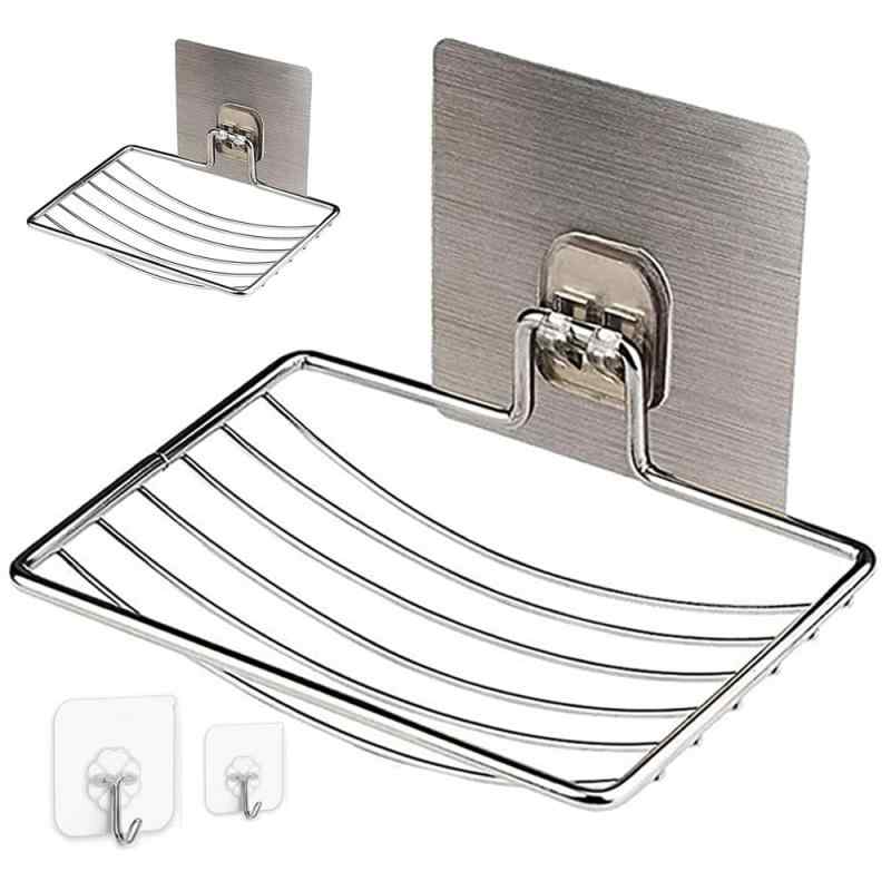 JEWYOCO 2個 石鹸置きソープホルダー お風呂の壁に 石けん皿 ステンレス強力粘着収納ケース 水切り お風呂用品