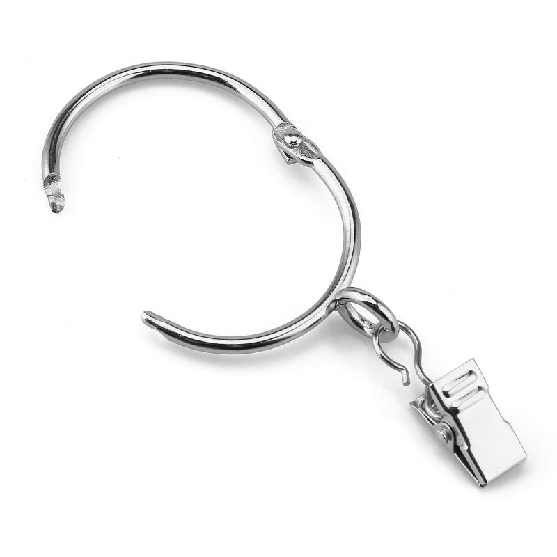 カーテンクリップリング カーテンリングフック 開口設計 内径38mm 取付簡単 スチール製 10個セット シルバー