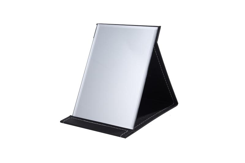 卓上鏡 鏡大 Lサイズ 大きな鏡 21cm*15.5cm 卓上 ミラー 化粧鏡 折り畳みミラー コンパクト 自立式 角度調整可能 上質PUレザー ブラック 置き鏡