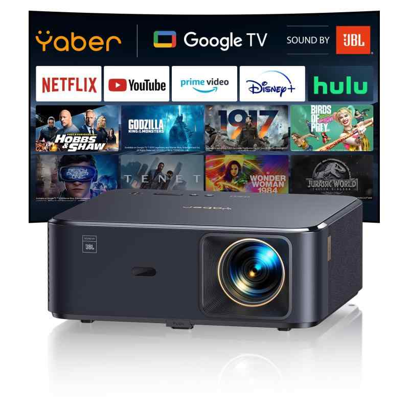 【JBLスピーカー&Google TV搭載】Yaber K2s プロジェクター 家庭用 1000ANSI高輝度 1080p プロジェクター 4k対応 オートフォーカス&自動台形補正 7000+アプリ対応 TVドングル内蔵 WiFi 6 ブルートゥ