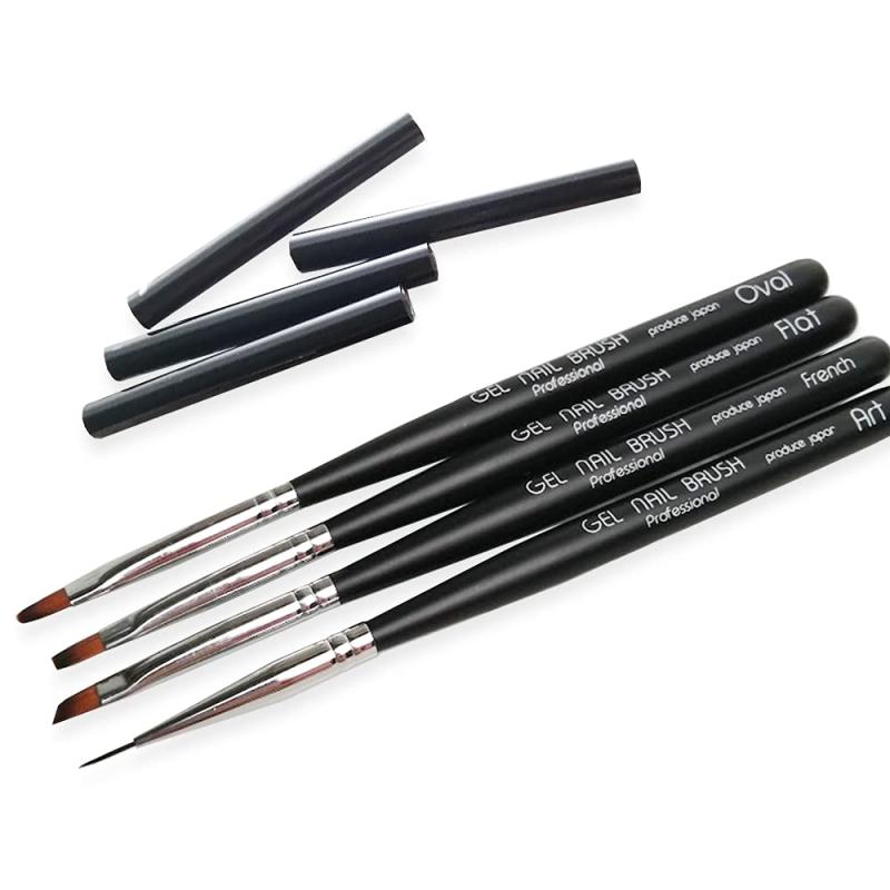 ジェルブラシ 4本セット ジェルネイル ブラック ブラシ 筆 ネイル筆 ネイル ジェルネイル筆 キャップ付..